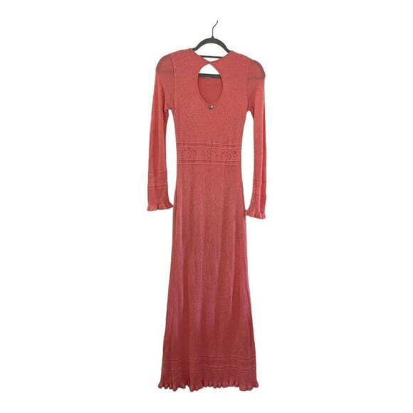 Fernanda Lago Coral Long Sleeve Open Knit Maxi Dress Lace Size S Romantic - Picture 11 of 12